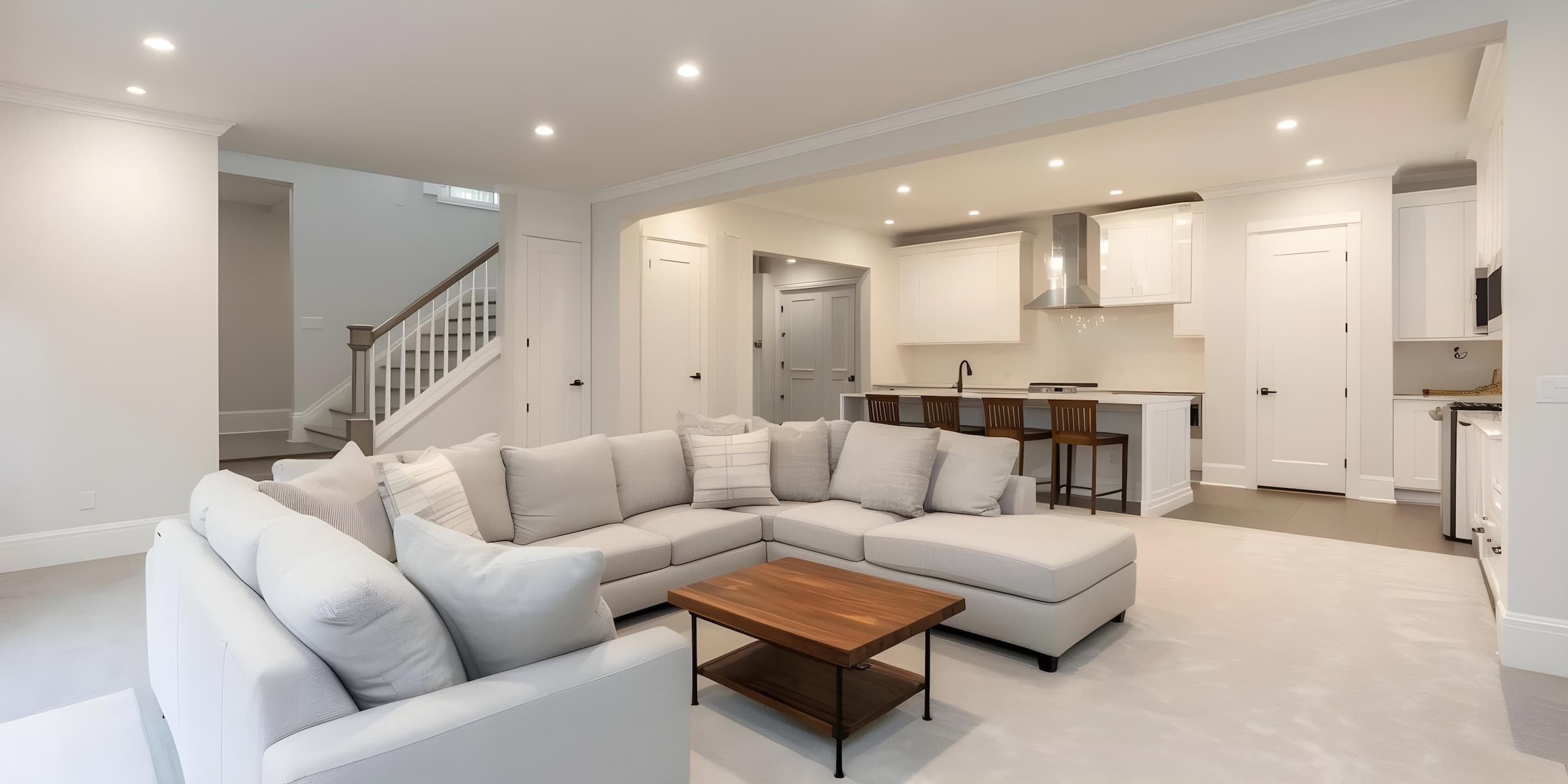 finished basement done in shades of white